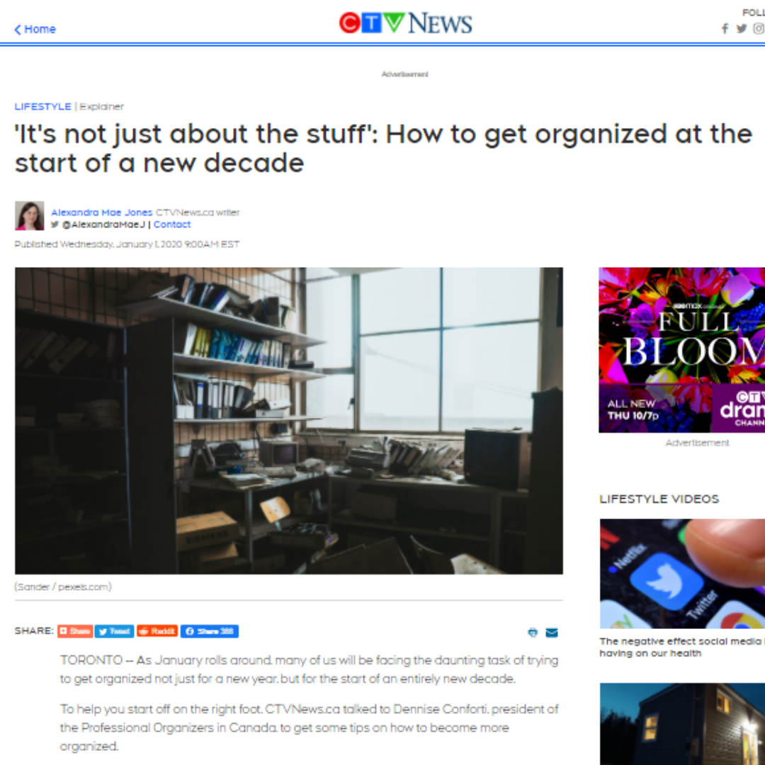 CTV News article: 'It's not just about the stuff': How to get organized at the start of a new decade.